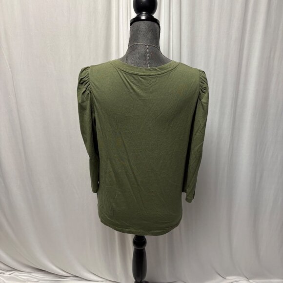 Calvin Klein Top Womens Size Large Olive Green Long Sleeve Ruched Shoulder - Picture 4 of 10
